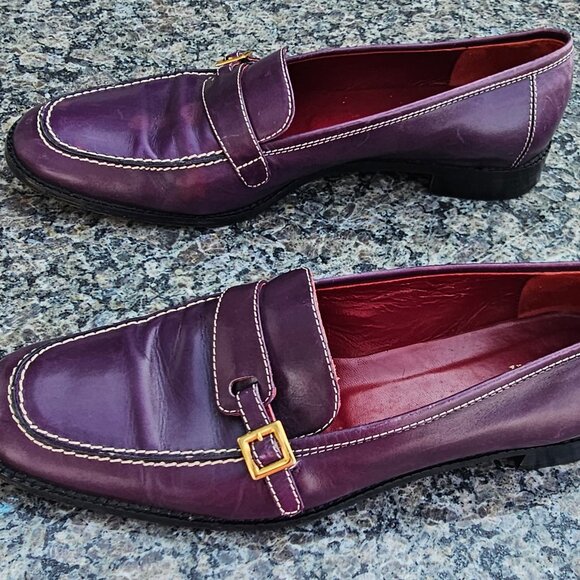 RARE Kate Spade Loafers Burgandy Size 9M Gold Hardware Leather Red Sole - Picture 3 of 6